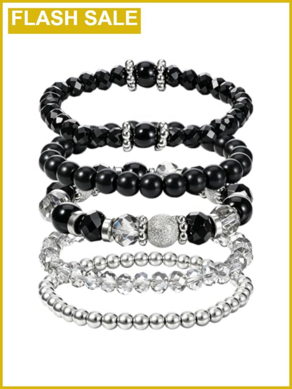 Beaded Stretch Bracelets Stackable Boho Crystal Disco Ball Set